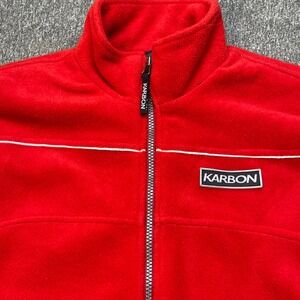 KARBON Red Fleece Zip Up Jacket Men's XS TP White Trim Pockets‎ Lined Warm Snow
